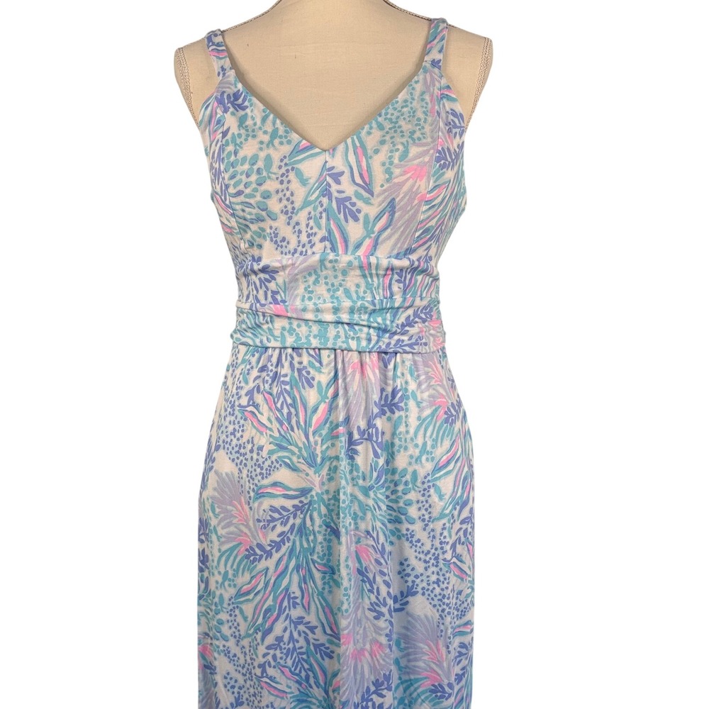 Lilly Pulitzer Blake Maxi Dress Tropical palm Beach Floral Padded Pockets 10